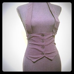 Pinstripe Halter Suspender Vest